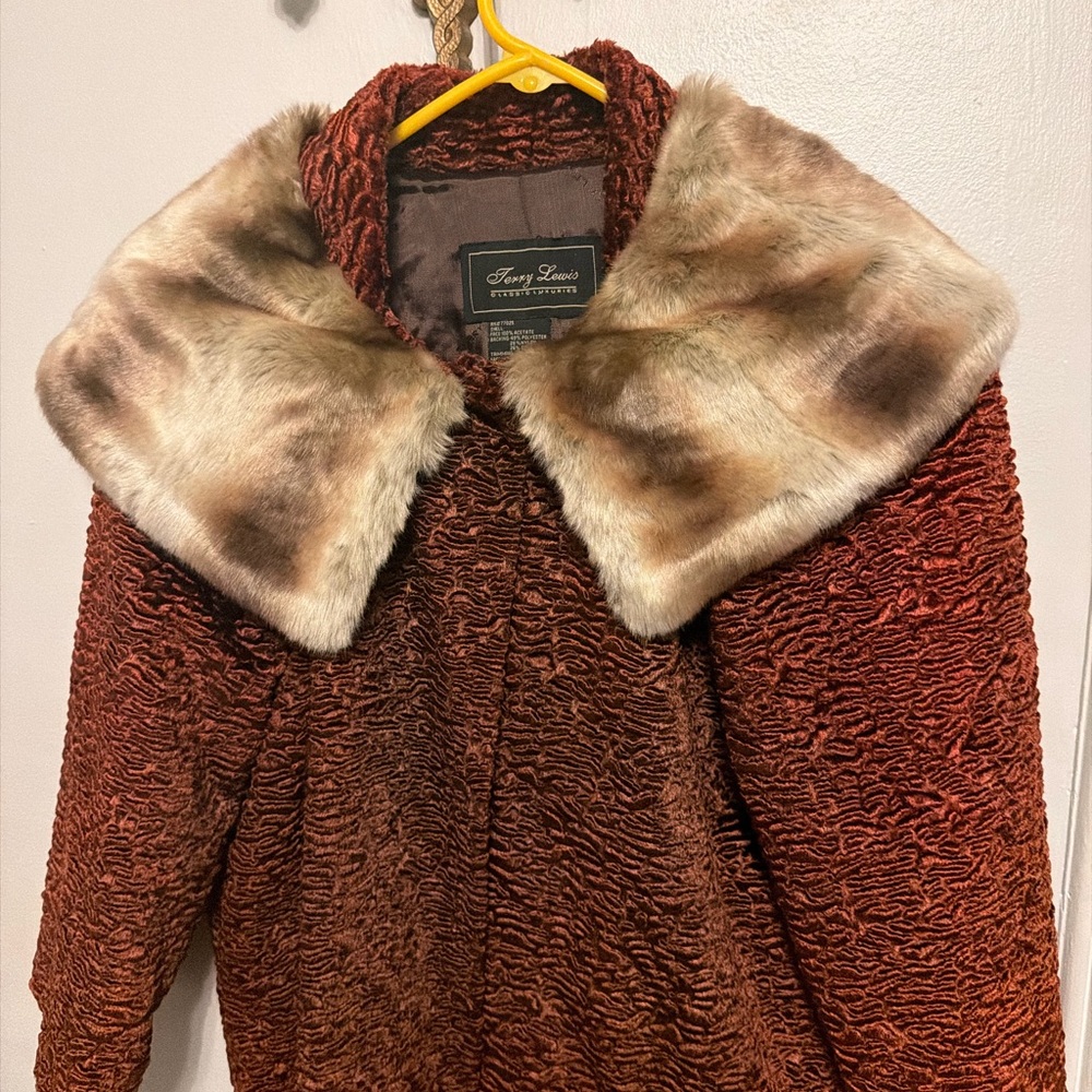 Terry Lewis Classic Luxuries Faux Fur Collar Sweater in Rich Brown